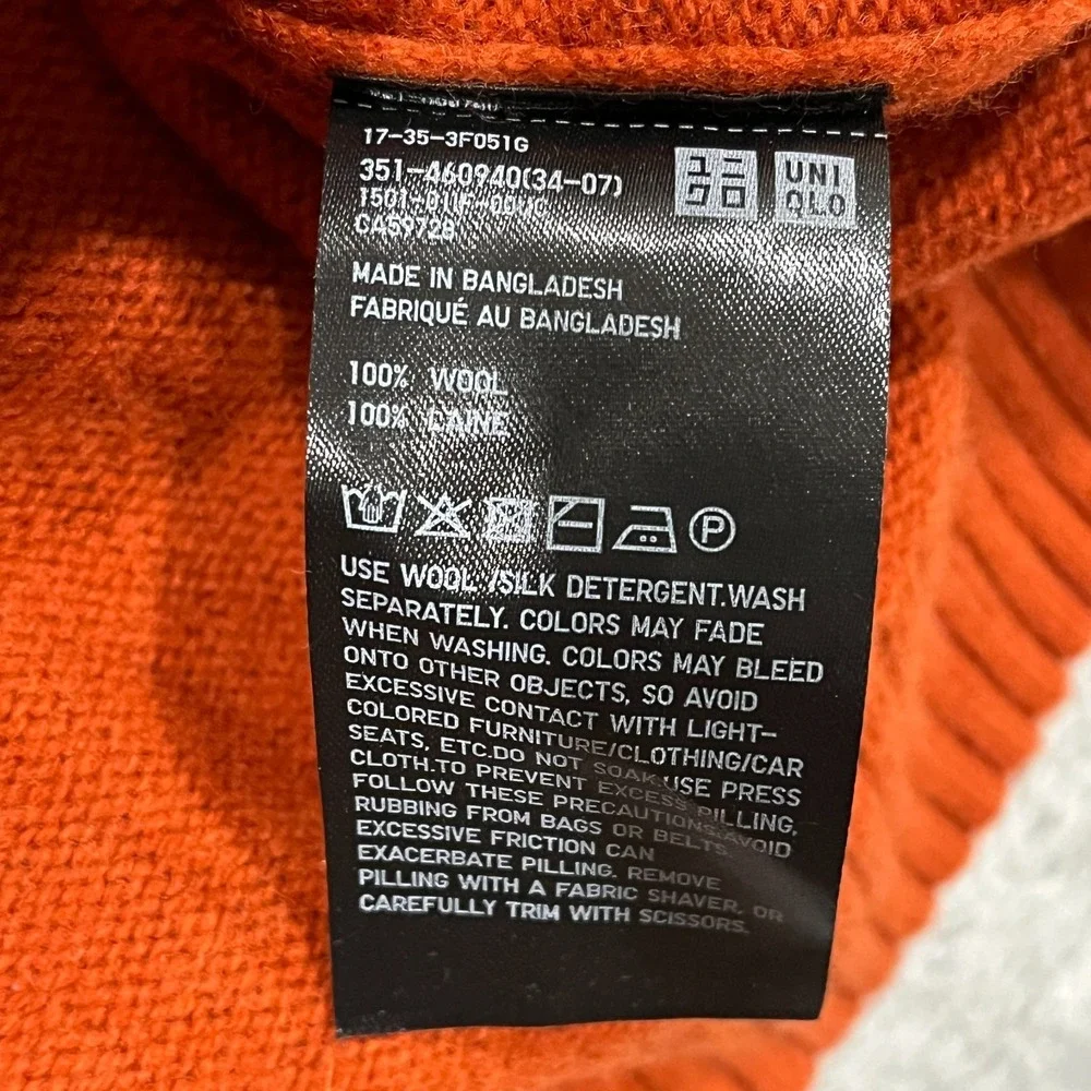 Uniqlo Sweater Mens Medium Orange Knitted Wool Long Sleeve Crewneck Pullover